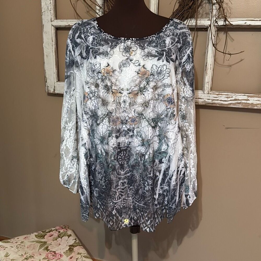 Vintage Brittany Black lace blouse womens size 3xl black white whimsigoth fairy